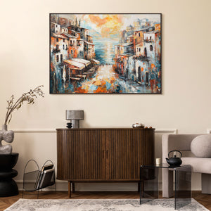 Moderne Wanddeko Stadtbild – Wohnzimmer mit Acrylgemälde