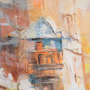 Nahaufnahme Architektur – gemalte Stadt auf Leinwand