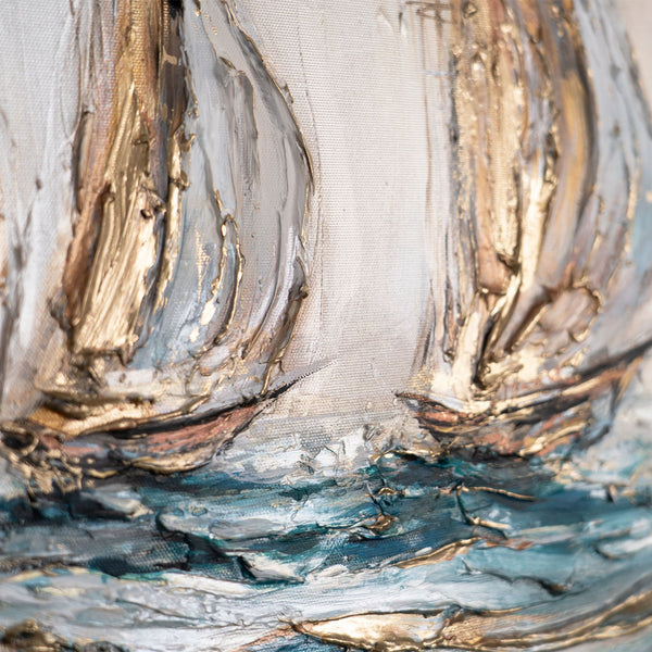 Detailaufnahme von goldenen Segeln – moderne Acrylstruktur