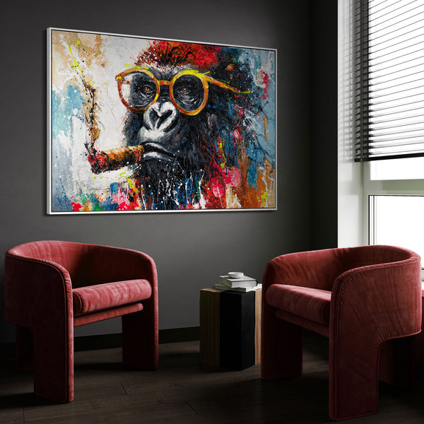 Tierbild Gorilla auf Leinwand – moderne Wanddeko im Raum