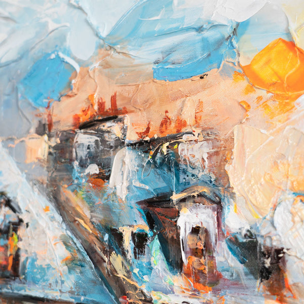 Farbenfrohes Stadtbild – mediterrane Architektur in Acryl gemalt