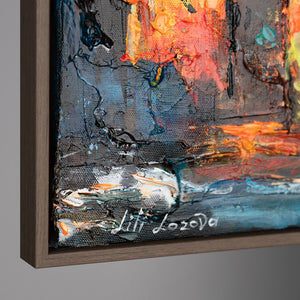 Cuadro de París sobre lienzo – Arte abstracto con marco «La calidez de París»