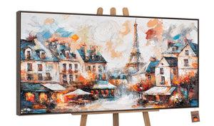 Acrylbild Pariser Straßenszene – handgemaltes Stadtbild auf Staffelei