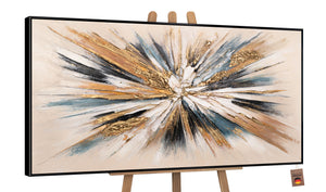 Acrylbild auf Staffelei – schwarze Umrahmung, abstrakte Strukturkunst