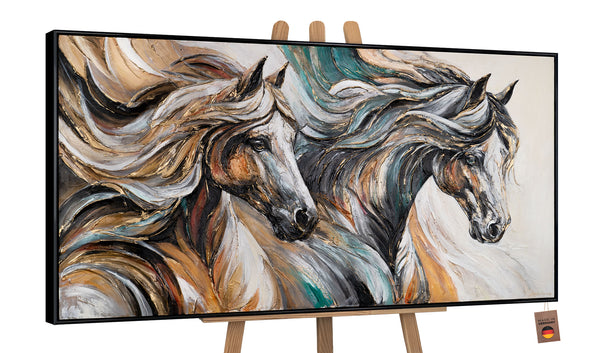 Modernes Pferdebild mit schwarzem Rahmen – Acrylmalerei auf Leinwand