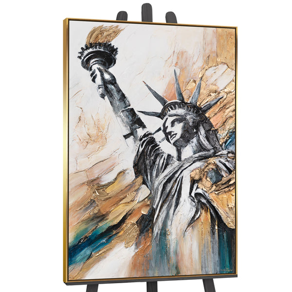 Goldgerahmtes Acrylbild – Freiheitsstatue auf Leinwand als wanddeko