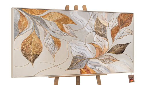 Wandbild leinwand blätter – moderne acrylmalerei mit goldakzenten
