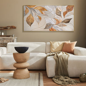 Wohnzimmer mit wandbild – moderne abstrakte blätter auf leinwand