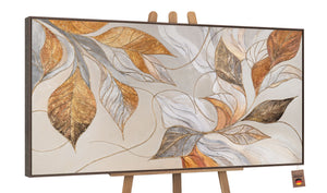 Blätterbild grau gold – moderne wanddekoration leinwand acryl
