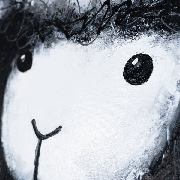 Detail der feinen Pinselstriche im Schafsfell