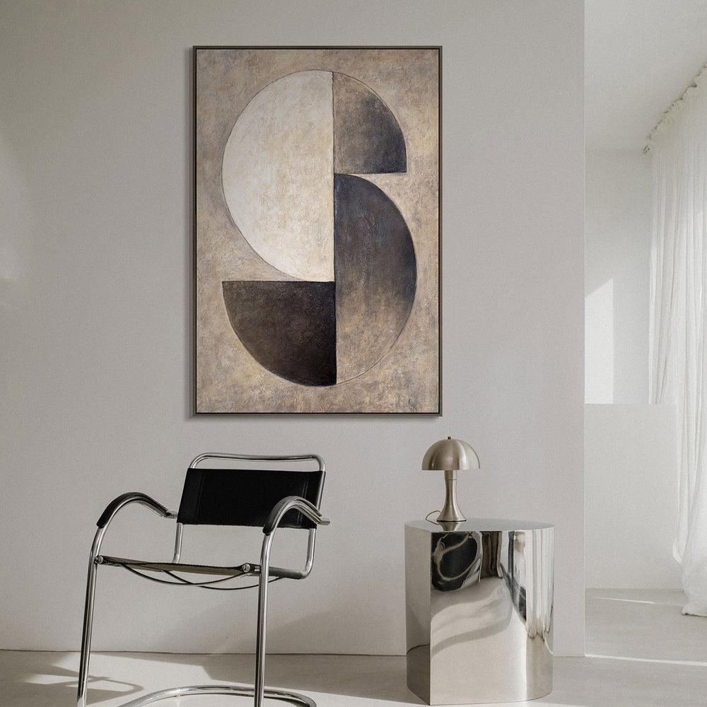 Abstraktes geometrisches Leinwandbild Beige Schwarz