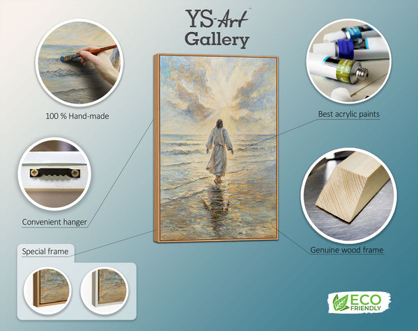 Handgemalte religiöses Bild „Weg zum Licht“ – Spirituelle Wandkunst mit Jesus am Meer