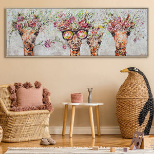 Cuadros acrílicos sobre lienzo "Jirafas" con marco – Arte moderno