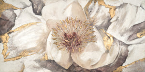 Handgemaltes Blumenbild Acryl Relief Gold Beige