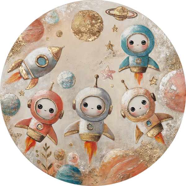 Rundes Acrylbild, leuchtend - „Baby Astronauts“ für kreative Kinderzimmer
