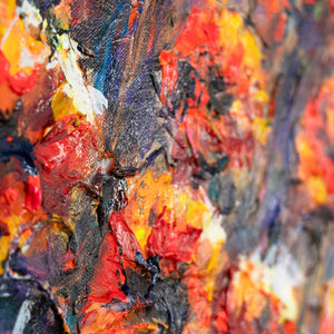 Detail Acrylbild mit Mohnblumen und roten Pinselstrichen