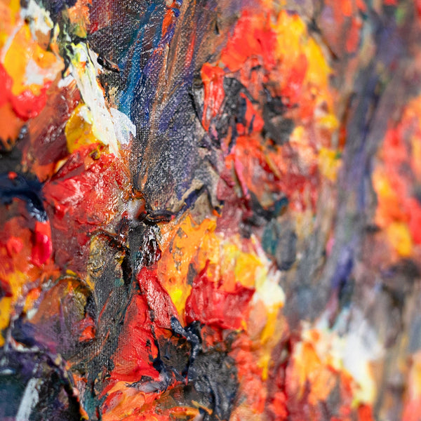 Detail Acrylbild mit Mohnblumen und roten Pinselstrichen