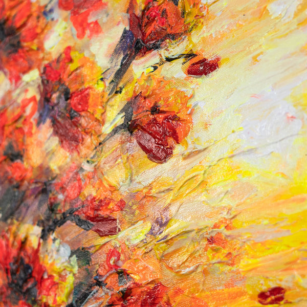 Nahaufnahme Mohnblumen Acrylbild mit Leinwandtextur