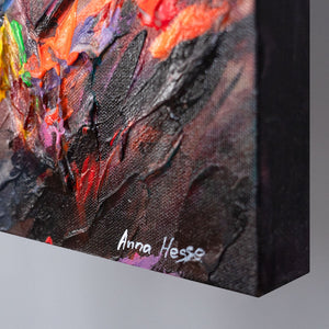 Seitenansicht Leinwandbild mit Mohnblumen und Künstlersignatur