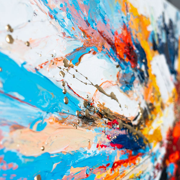 Moderne Kunst für Wohnzimmer – Buntes Acrylbild "Fluss der Energie" 115x50cm