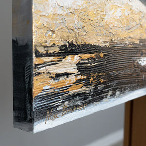 Acrylbild auf Leinwand handgemalt Abstrakte Wandkunst "Goldene Feder" 115x50cm