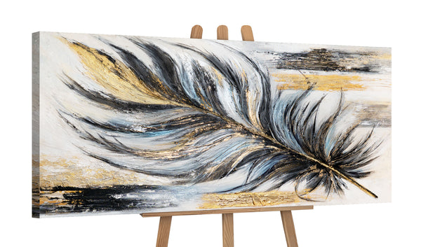 Acrylbild auf Leinwand handgemalt Abstrakte Wandkunst "Goldene Feder" 115x50cm