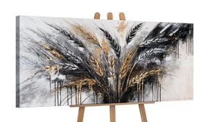 Handgemaltes Acrylbild auf Leinwand mit Ährenmotiv in Gold "Stacheln" 115x50cm