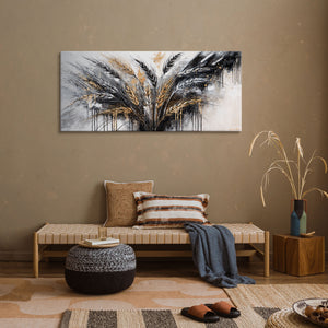 Handgemaltes Acrylbild auf Leinwand mit Ährenmotiv in Gold "Stacheln" 115x50cm