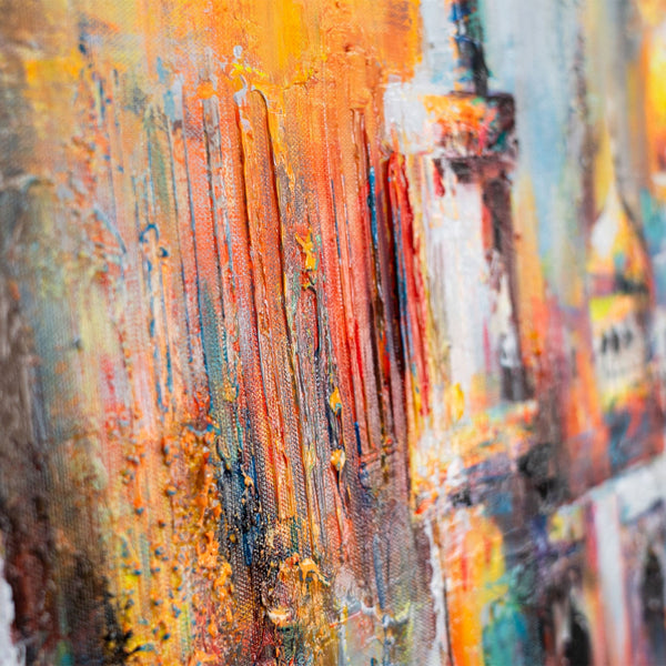 Strukturierte acrylmalerei mit lebendigen Farben auf leinwand