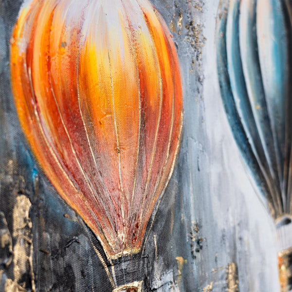 Detail Acrylbild mit Heißluftballons und Leinwandstruktur