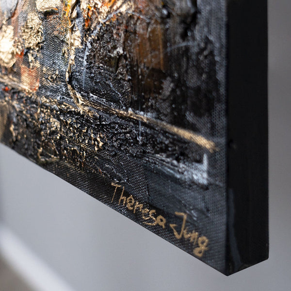 Seitenansicht Leinwandbild mit Goldakzenten und Ballons