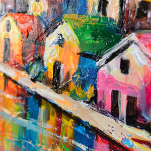 Detail Acrylgemälde mit bunten Ballons und Reflexionen