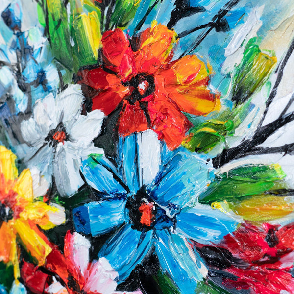 blumen acrylbild nahaufnahme, wanddeko bunt