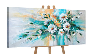 acrylbild staffelei, blumenbild auf leinwand