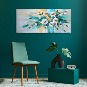 wanddeko wohnzimmer blumen, florale acrylkunst interieur