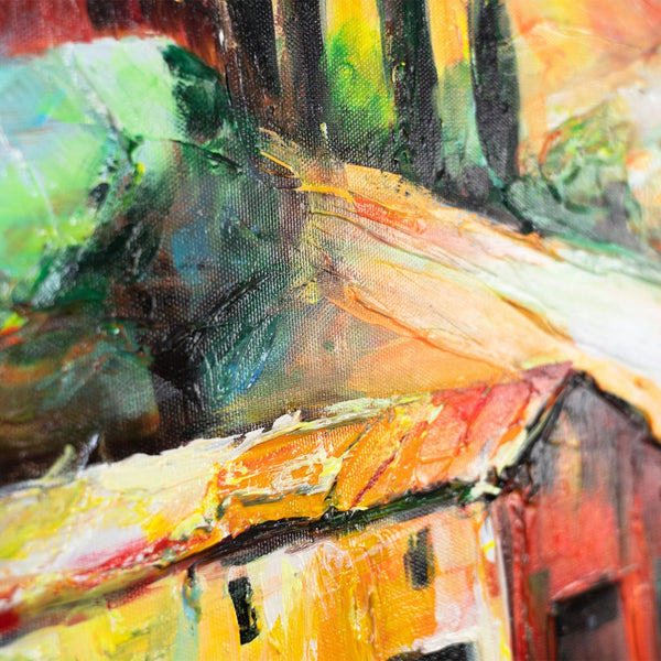 Nahaufnahme Acrybild mit Zypressen und Textur als Wohnkultur