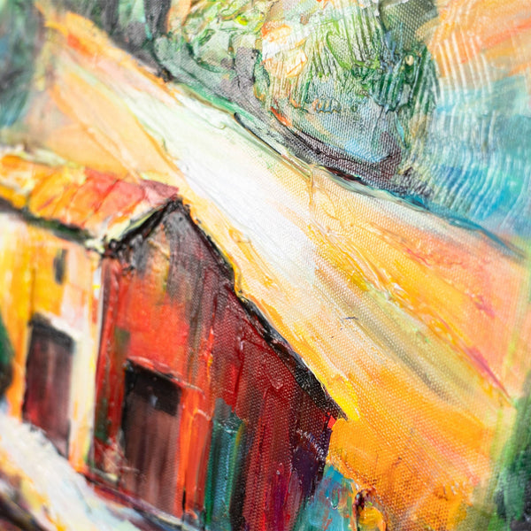 Close‑up Leinwandbild mit abstrakter Abendlandschaft