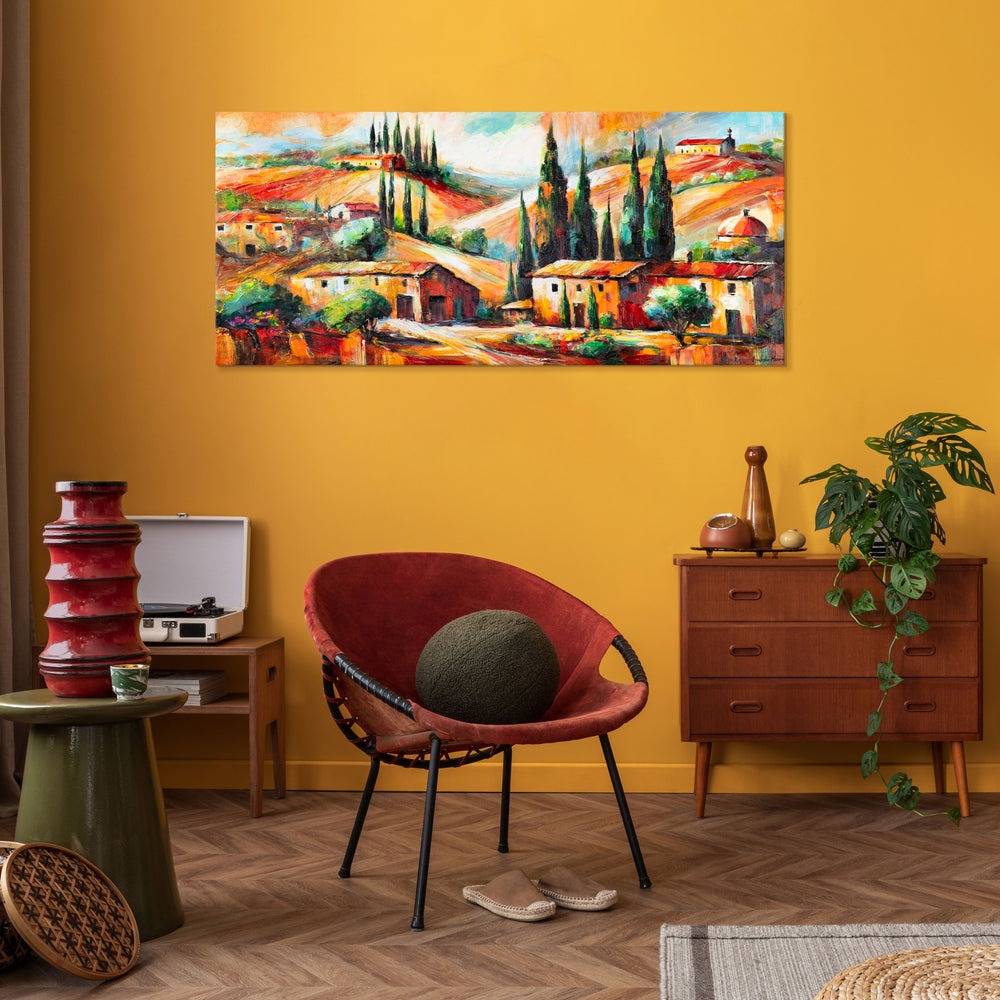Wanddeko Büro: Acrylbild mit Abendlandschaft auf Leinwand