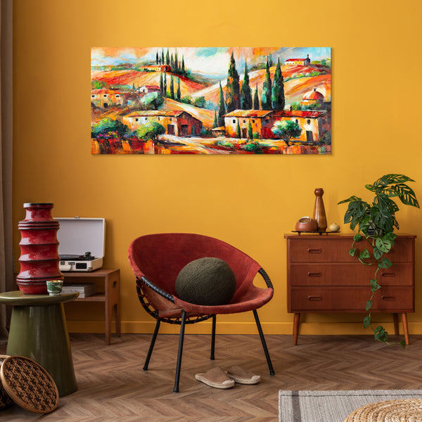 Wanddeko Büro: Acrylbild mit Abendlandschaft auf Leinwand