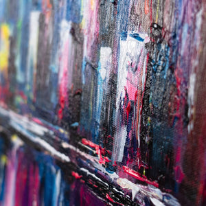 Acrylstruktur mit kräftigen Farben – moderne Wandkunst Stadt
