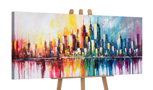 Acrylbild Skyline auf Staffelei – Leinwand für Wohnzimmer Deko
