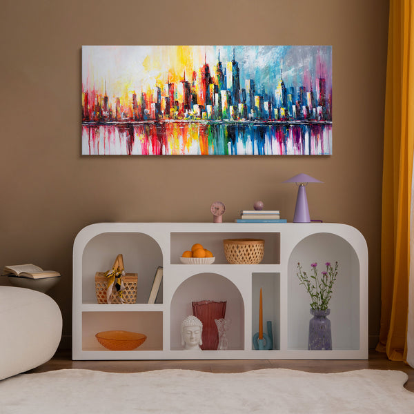 Wohnzimmer Wanddeko mit Stadtbild auf Leinwand Acryl abstrakt
