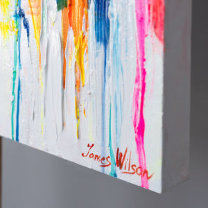 Seitenansicht Gemälde auf Leinwand mit sichtbarem Acrylrand