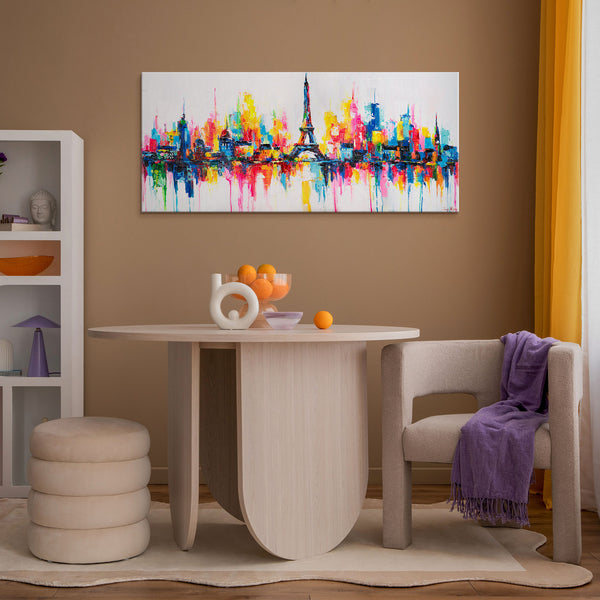 Wohnzimmr Wanddeko: Leinwandbild Paris‑Skyline über Sofa