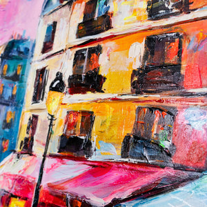 fassaden acryl bunt, gebäude abendszene