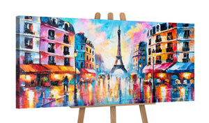 acrylbild staffelei, stadtbild auf leinwand