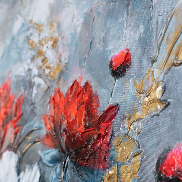 Nahaufnahme rote Pfingstrose – Acrylkunst handgemalt floral