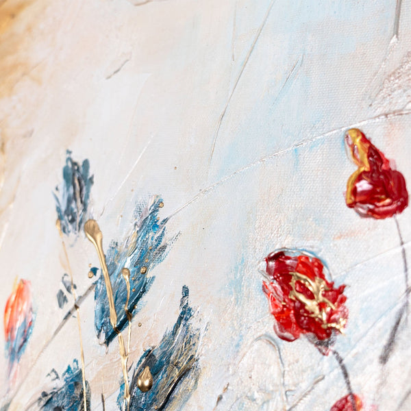 Detailaufnahme Blätter und Mohn – Acrylmalerei mit Struktur