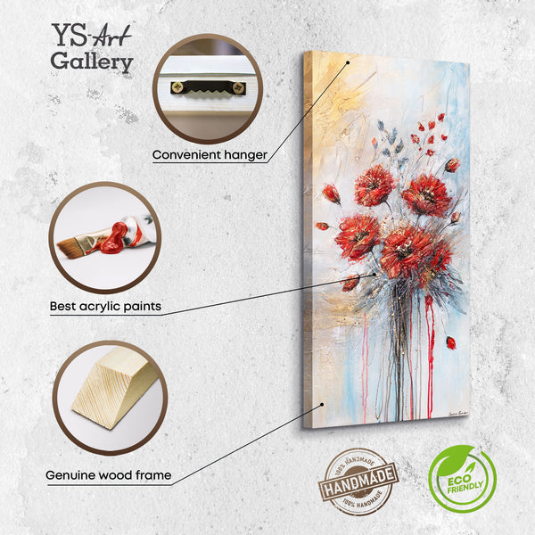 Leinwandbild mit Infos – Acryl Mohnblumen florale Wanddeko