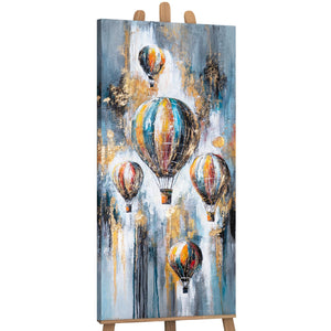 Leinwandbild auf Staffelei mit Heißluftballons in Acryl